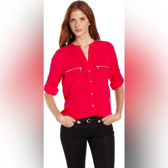 Calvin Klein Button-Up Red/Orange Blouse – Size L - Picture 8 of 8